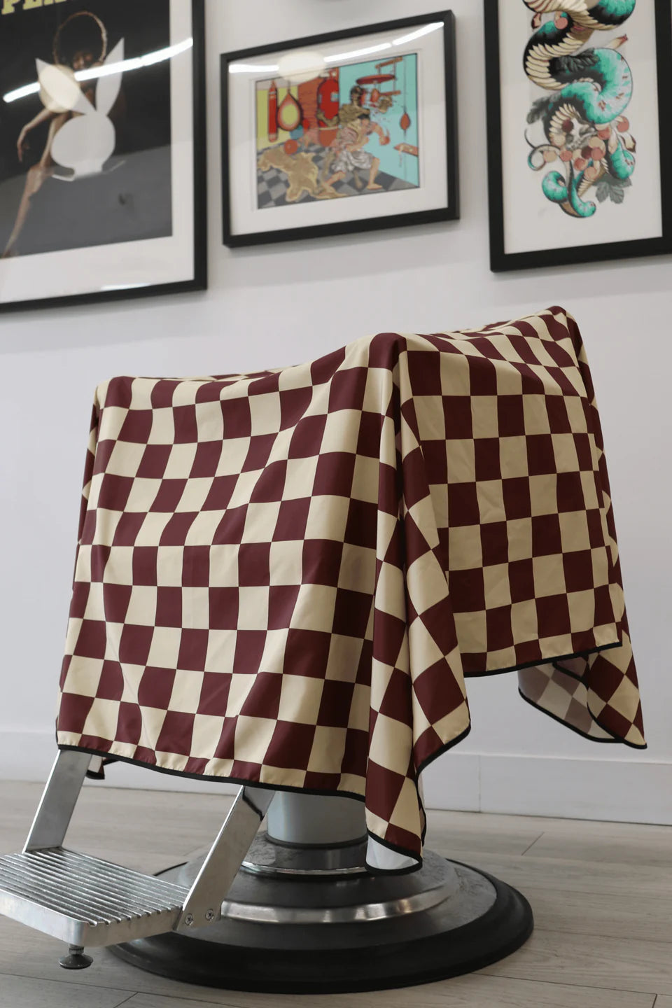 High Top Capes - Checker Barber Cape - Burgandy