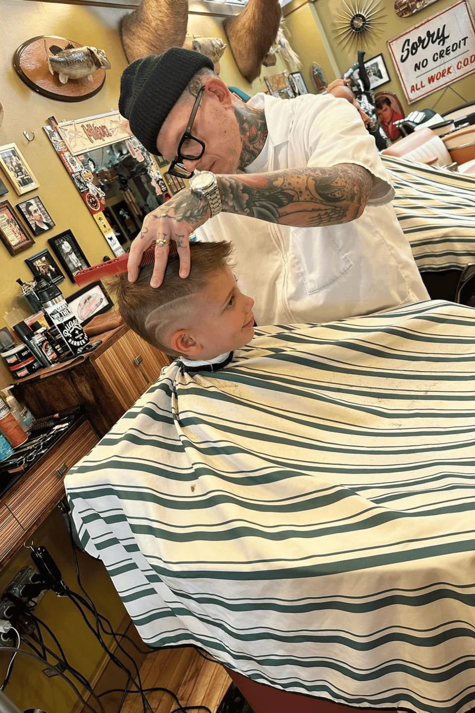 High Top Capes - Stripe Barber Cape - Evergreen