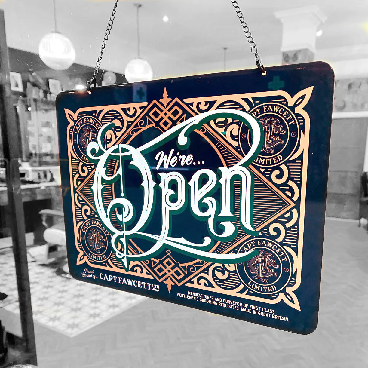 Captain Fawcett Open/Closed Sign
