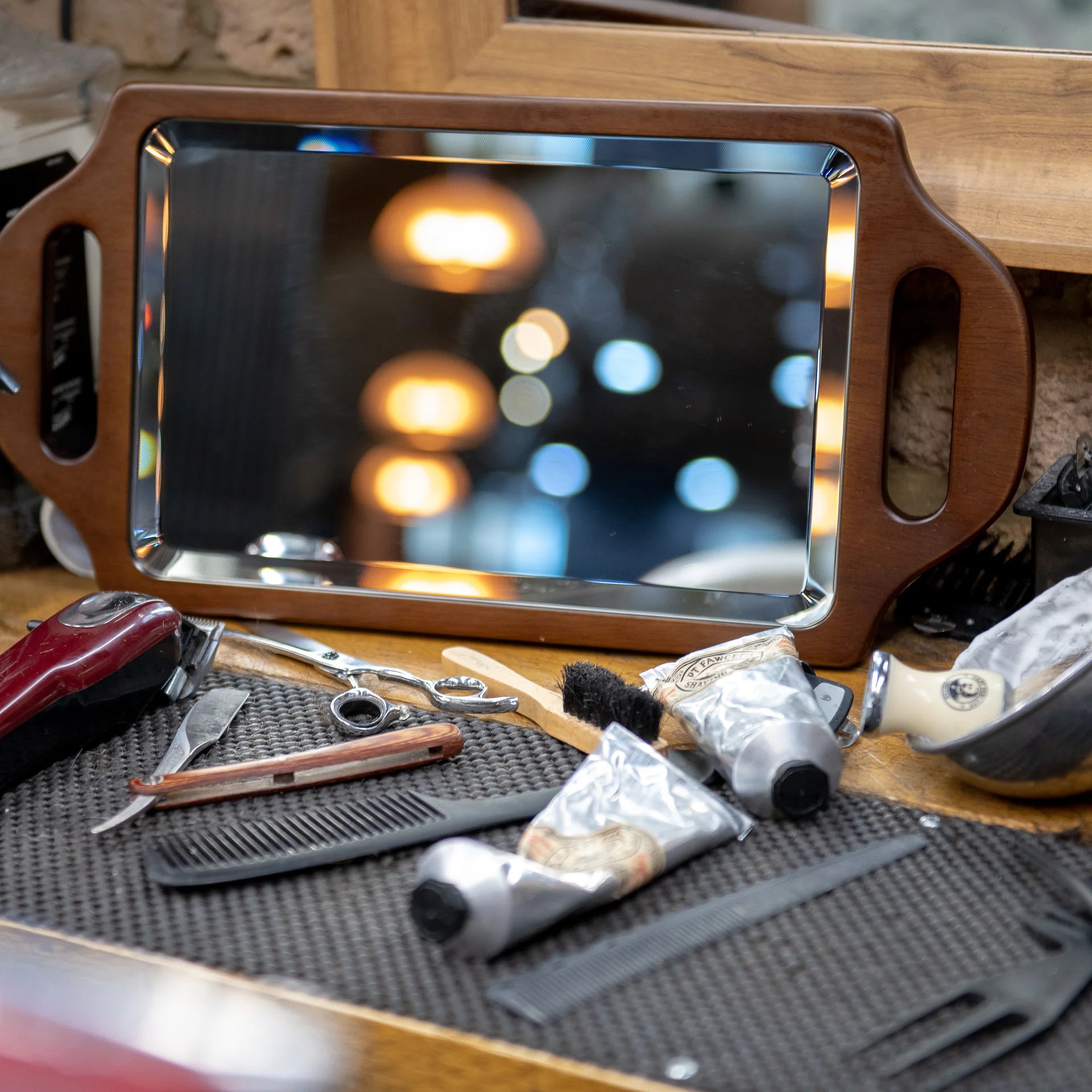 Captain Fawcett Double handed wooden mirror